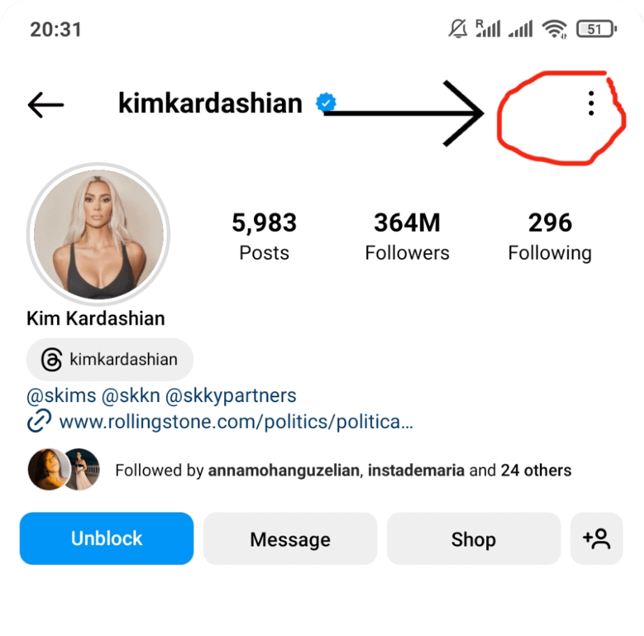 desbloquear a alguien en Instagram 1
