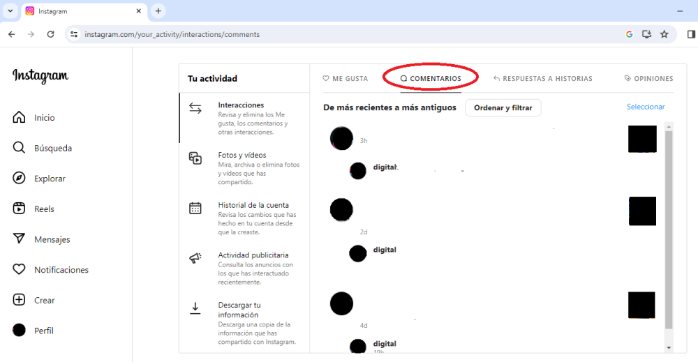 Cómo ver nuestro historial de comentarios en Instagram 4