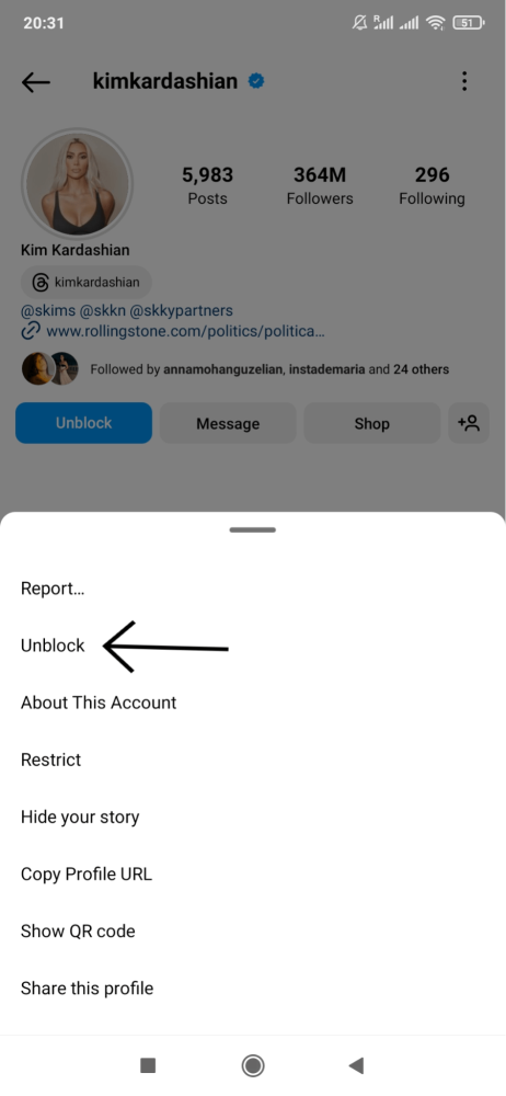 desbloquear a alguien en Instagram 2